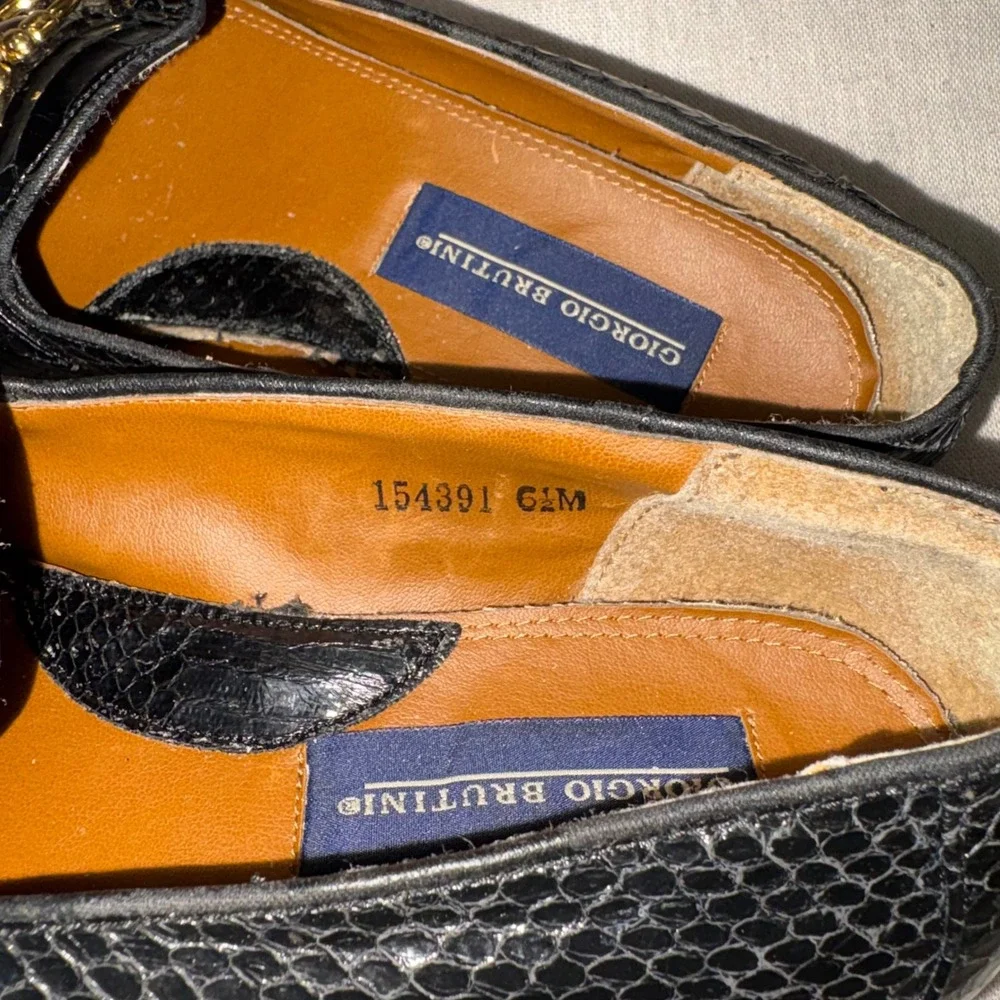 Giorgio Brutini Mens 6.5 Black Genuine Snake‎ Skin Lion Head Bit Loafers Vintage
